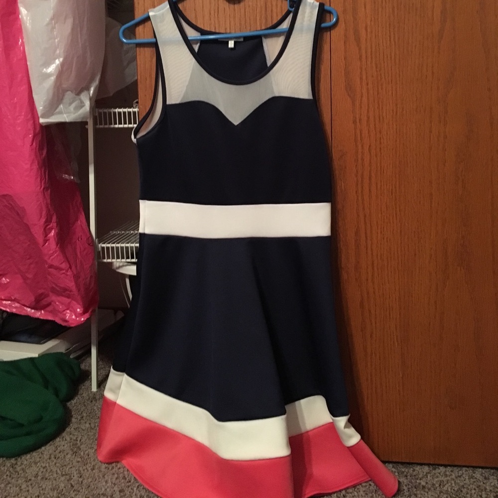 Navy blue and coral dress