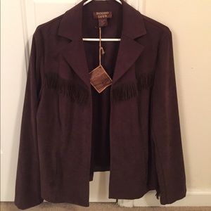 Rodeo Diva NWT faux brown suede jacket with fringe