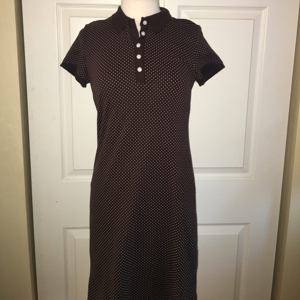 Talbots S petite brown polka dot knit polo dress
