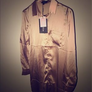 Champagne colored Satin Shirt Dress