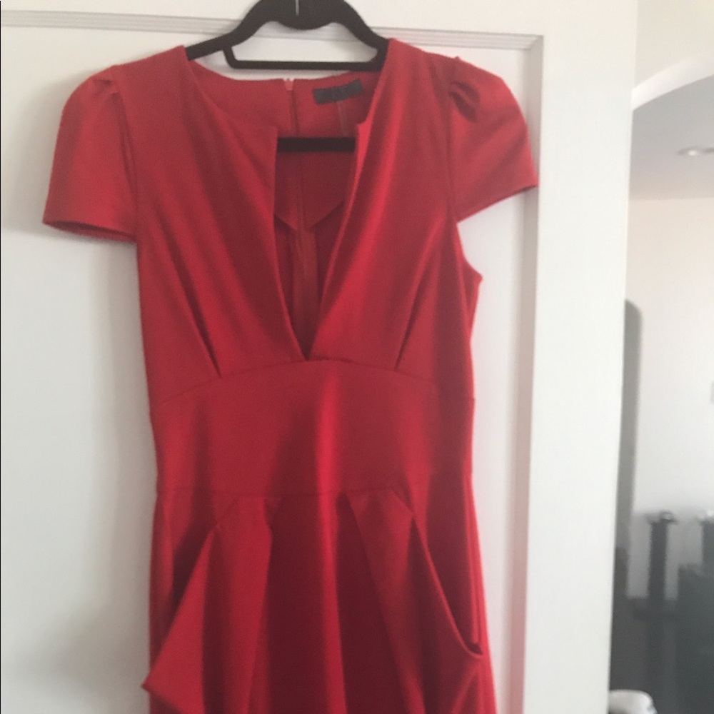 SOLD TOV Red Shift  Dress with Cap Sleeves Pockets