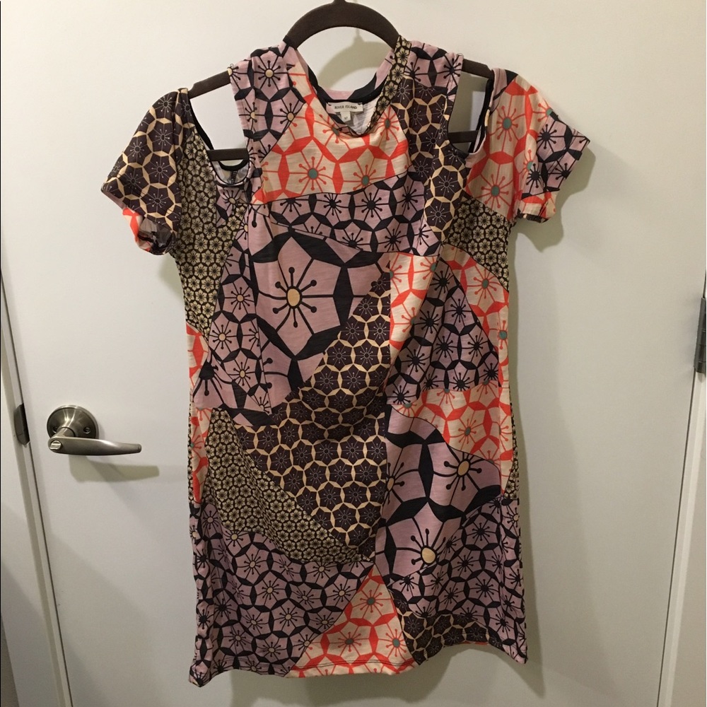 Asos River Island Retro Print Cold Shoulder Dress