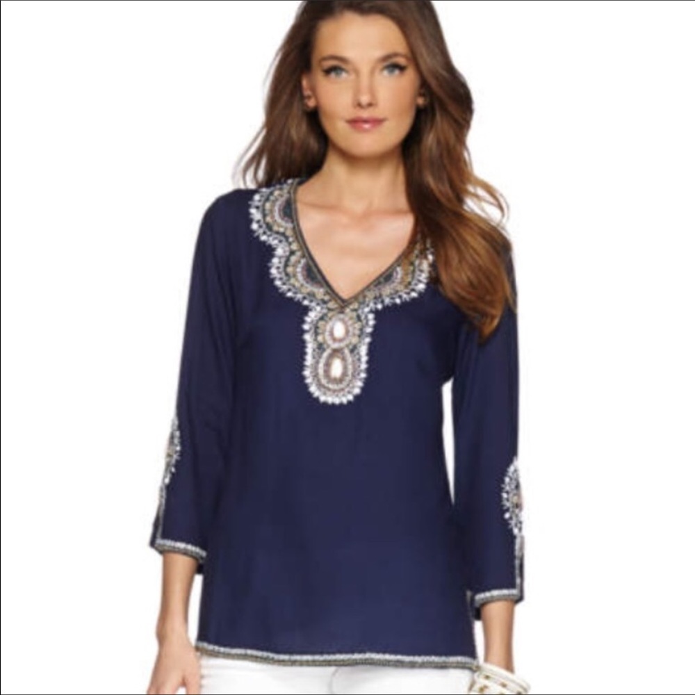 Navy beaded Braydon tunic-Lilly Pulitzer medium