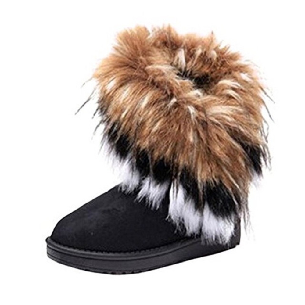 Black faux suede furry tassel boots