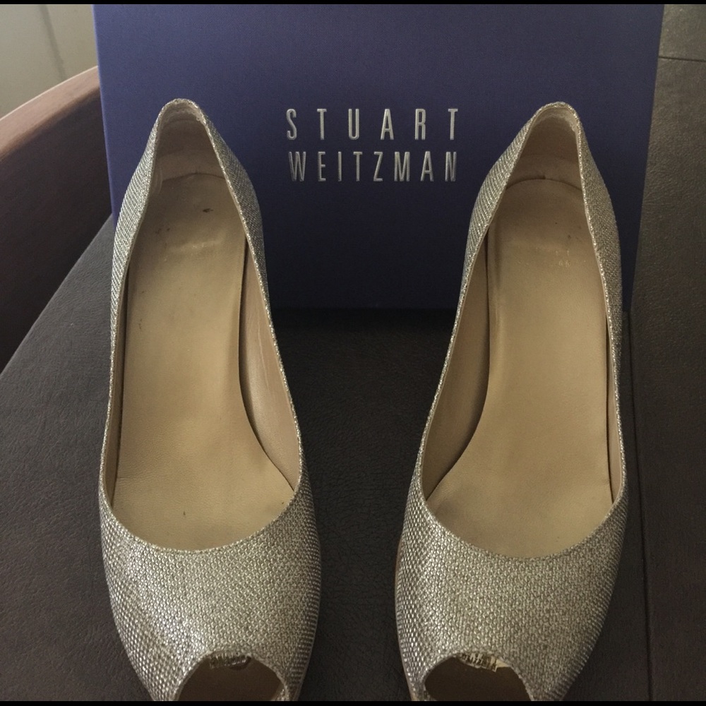 Like New Stuart Weitzman sparkle open toed Wedges
