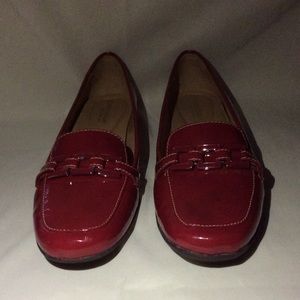 Red, patent leather loafer