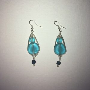 Aqua blue sea glass earrings