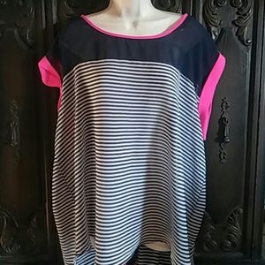 Hot Pink Striped Sheer Blouse 2X