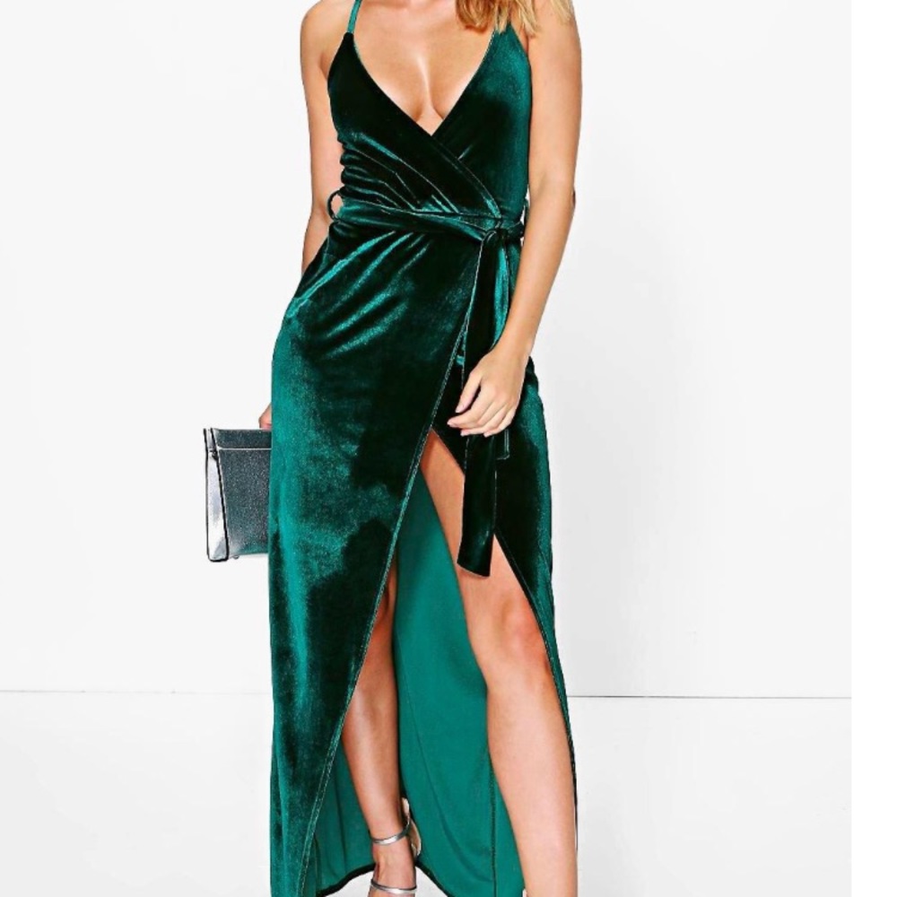 Velvet Wrap Maxi Dress with Center Slit