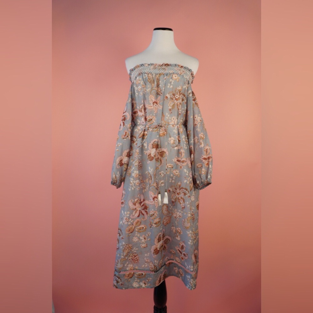 Floral Off Shoulder Pavilion Smock Dress 0/1/2 - Picture 2 of 7