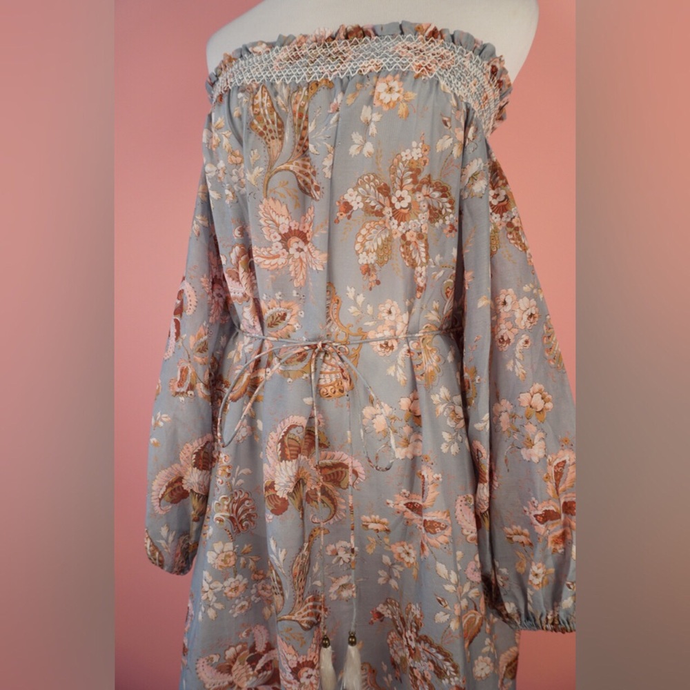 Floral Off Shoulder Pavilion Smock Dress 0/1/2 - Picture 5 of 7