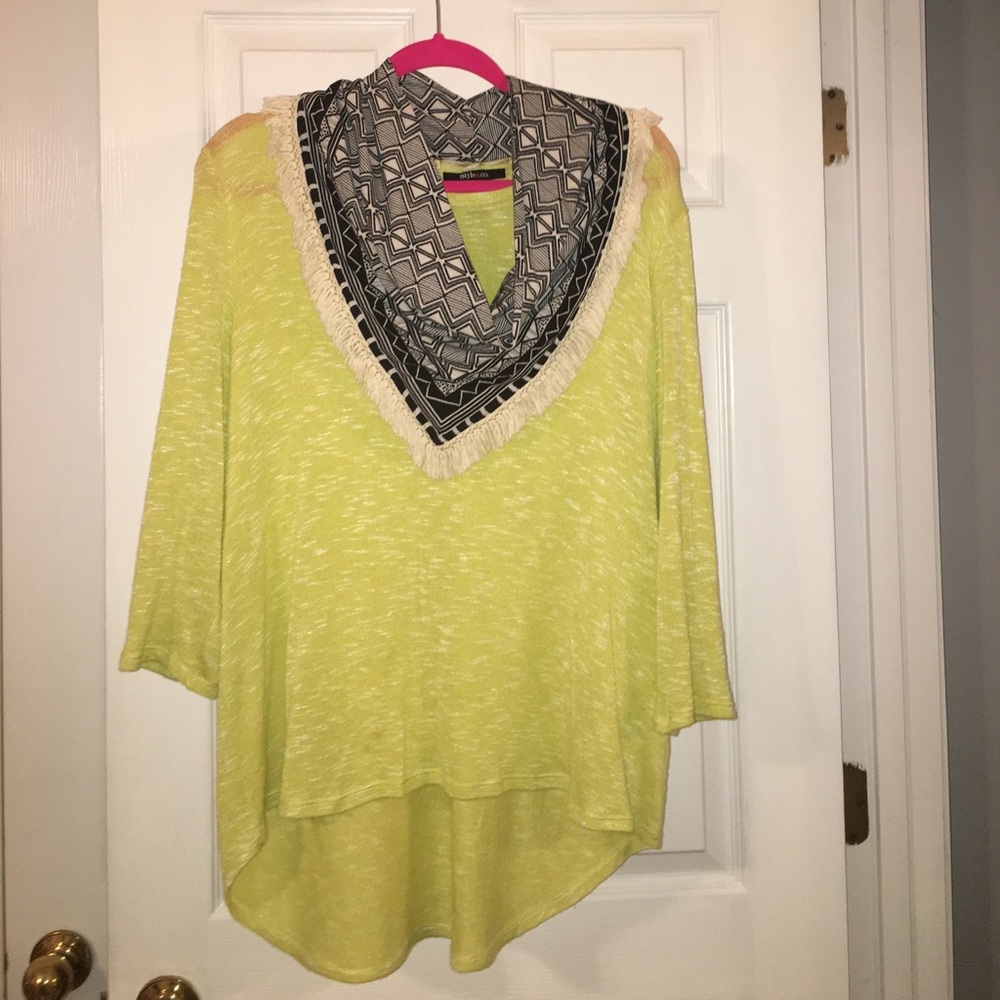 Style and co lime green top with scarf