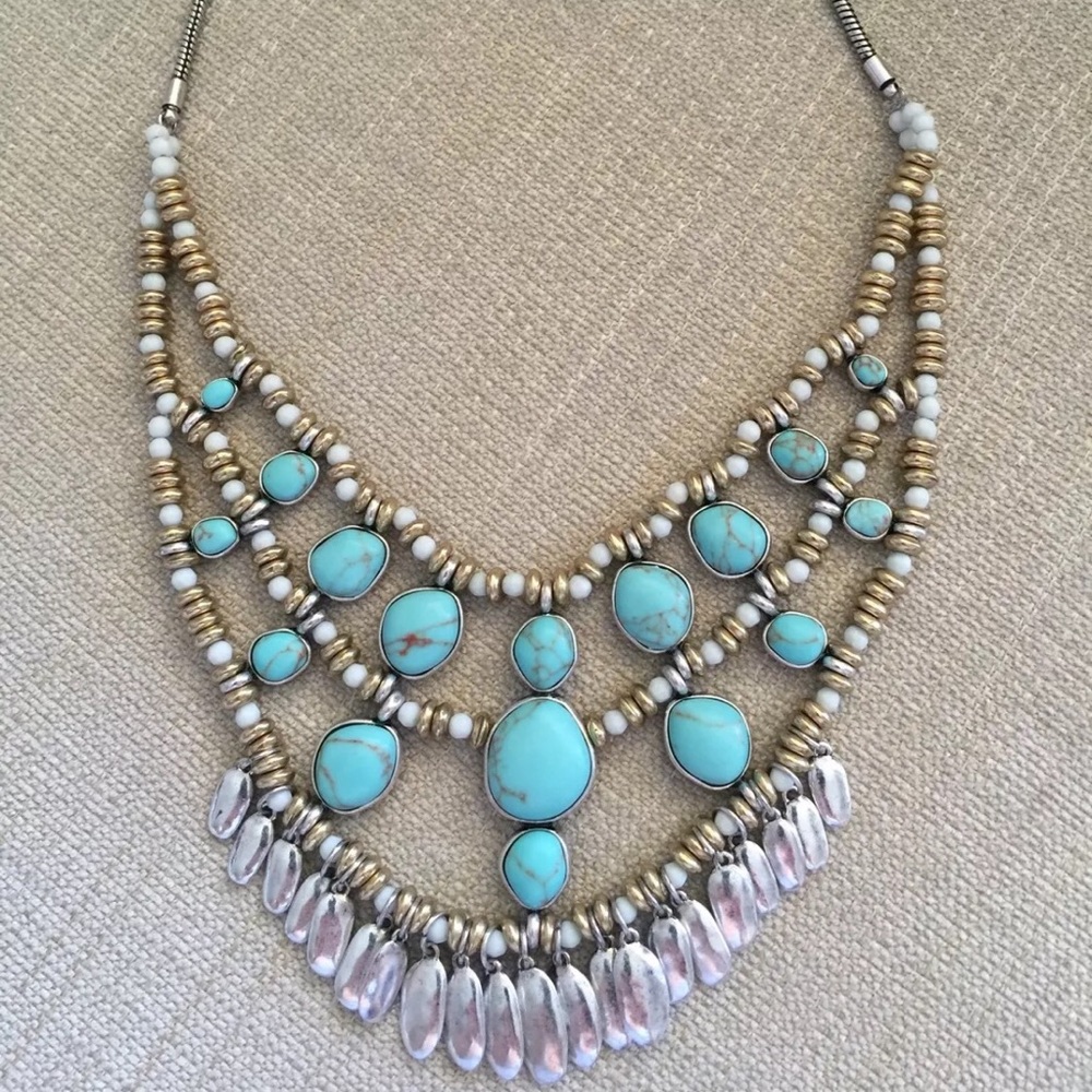 Lucky Brand Gold, Silver & Turquoise Necklace