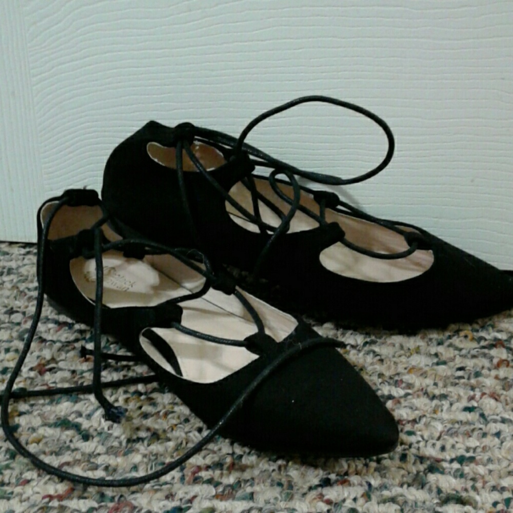 Black lace up flats
