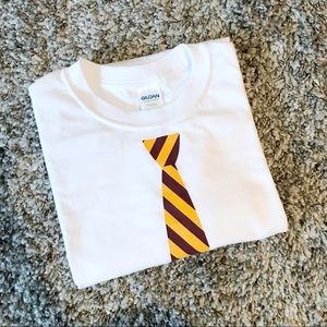 Stripe Neck Tie Printed Funny T-Shirt In White.