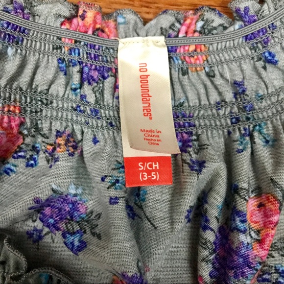 Grey Floral V-Neck Empire Ruched Top - Small - Picture 2 of 4