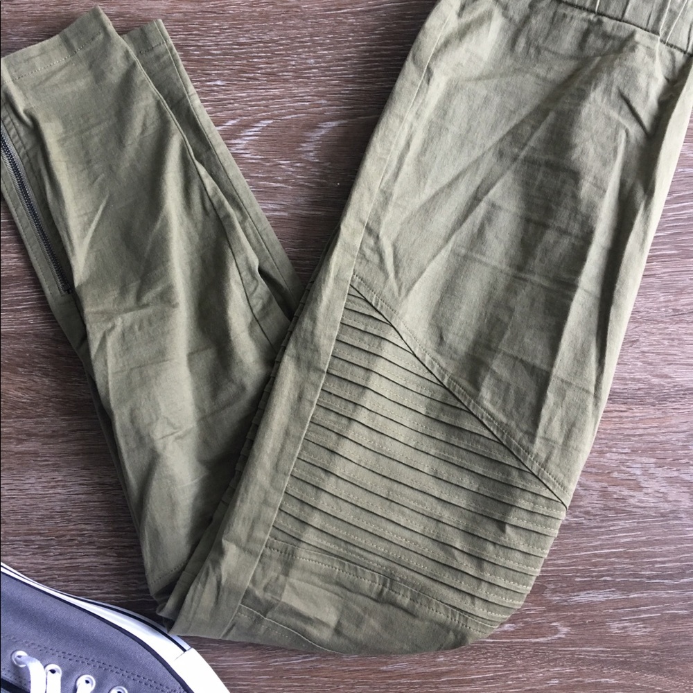 Olive Green Moto Jeggings