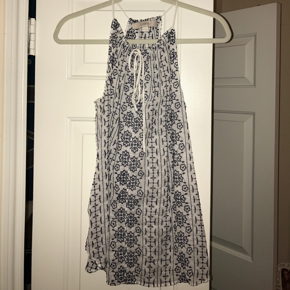 LOFT patterned blue and white blouse tank top