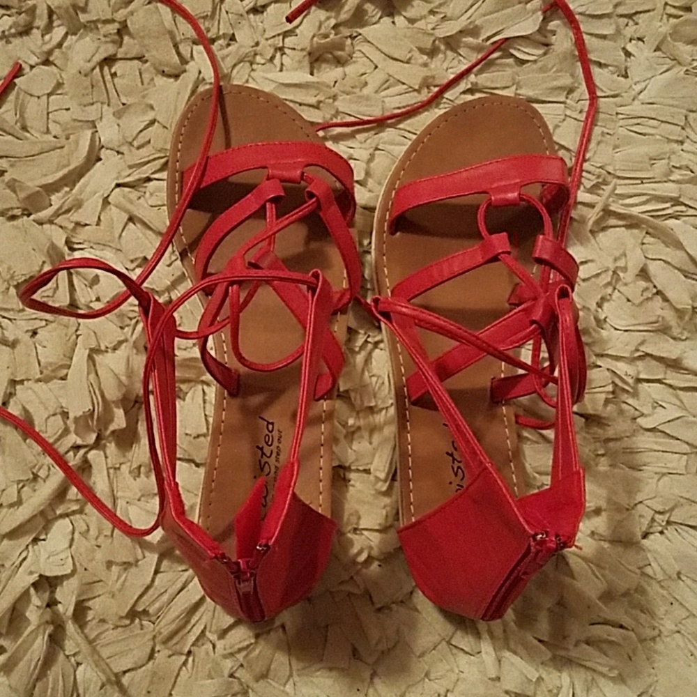 Red lace up sandles