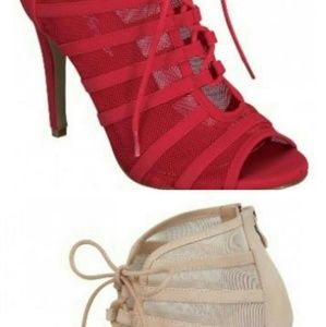Red Peep toe lace up booties SALE