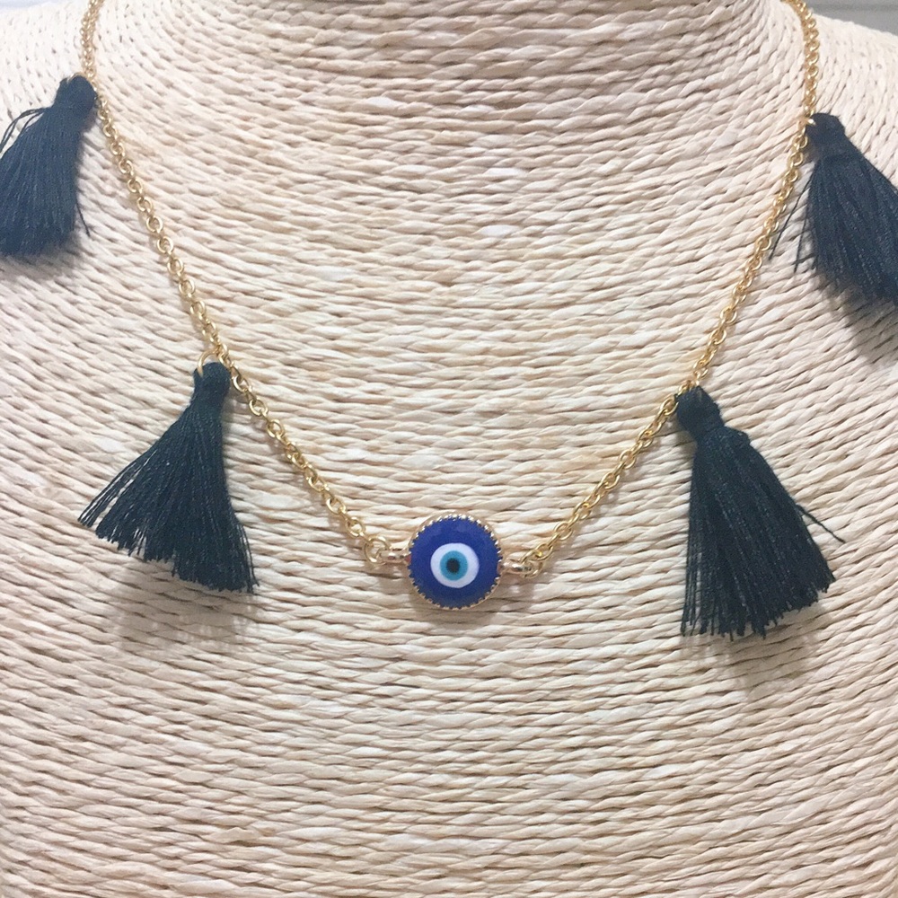 Evil Eye Black Tassel Necklace