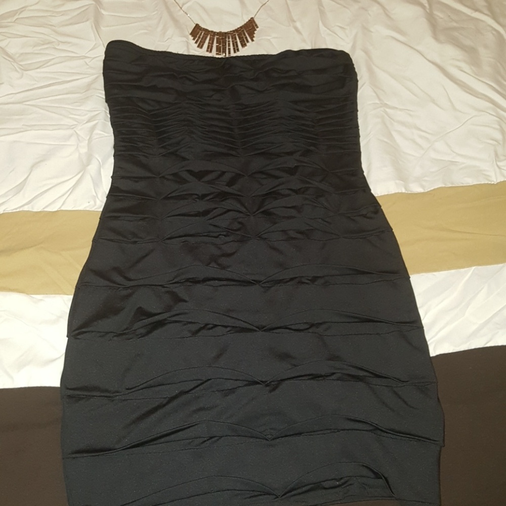 Black halter fitted mini dress