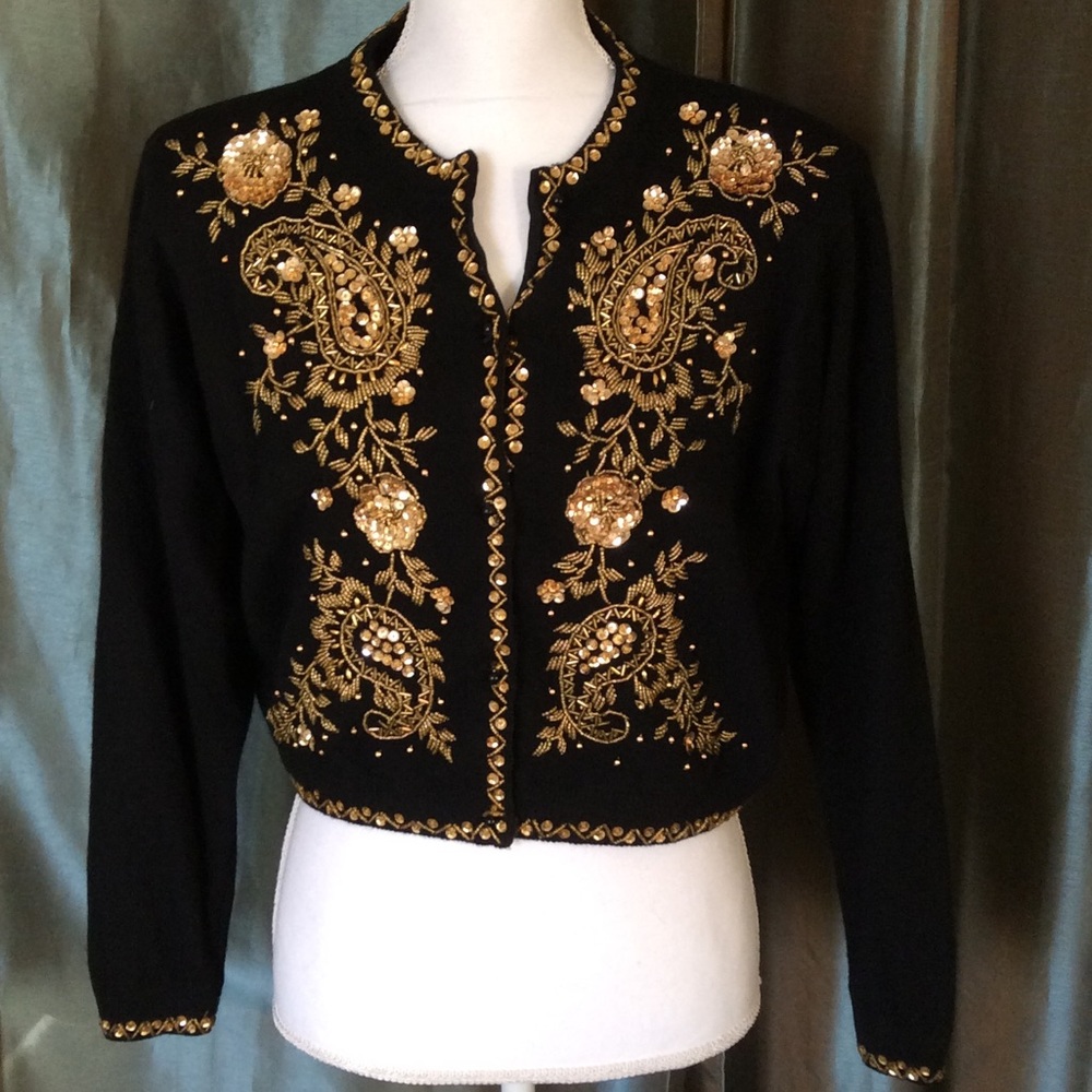 Black/gold beautiful embroidery sequin sweater