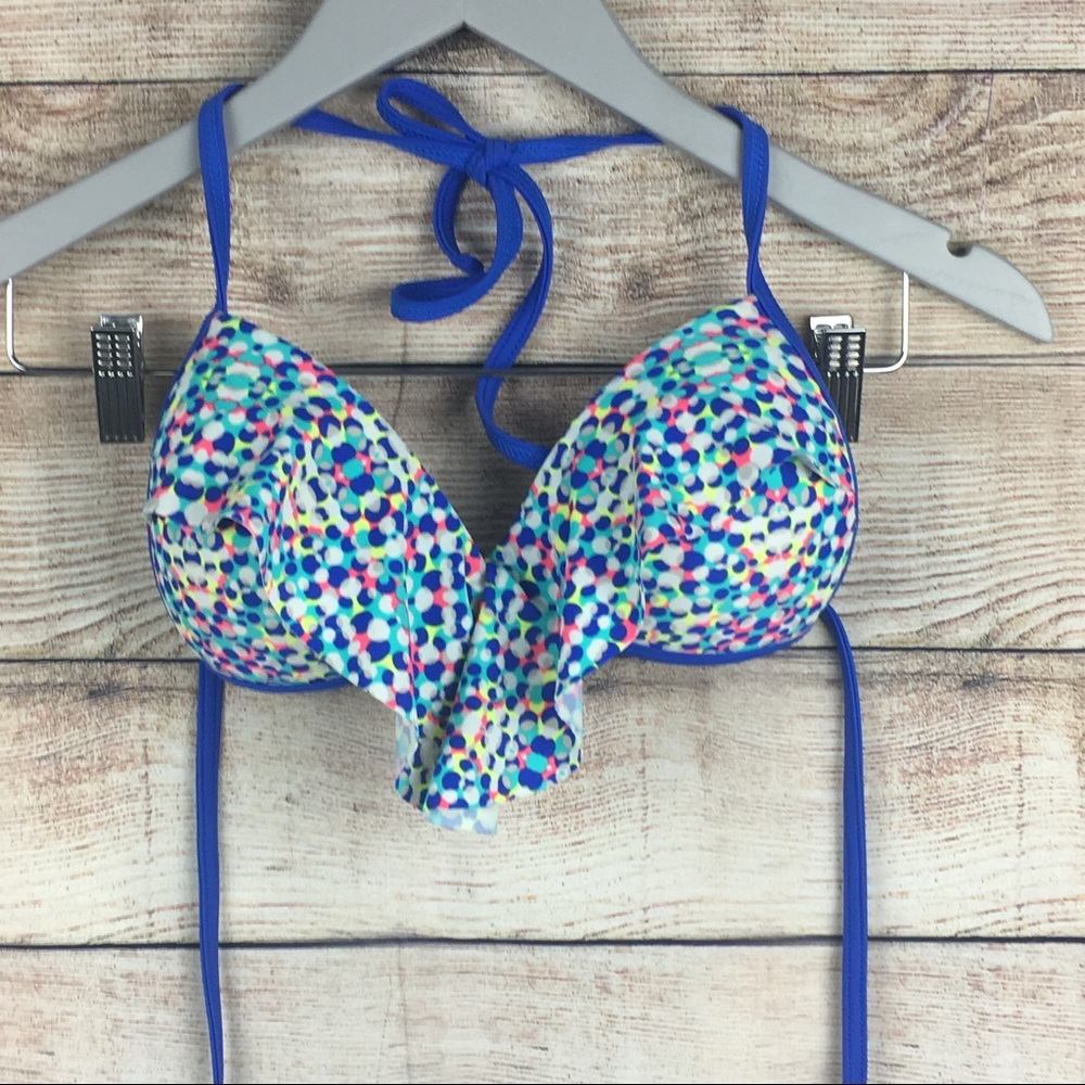 SO Push Up Tie Halter Too W/ Ruffle Front Blue SzM