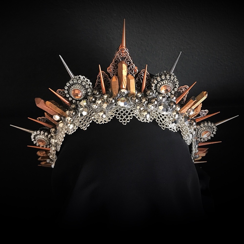 Silver & bronze festival crown tiara halo w spikes