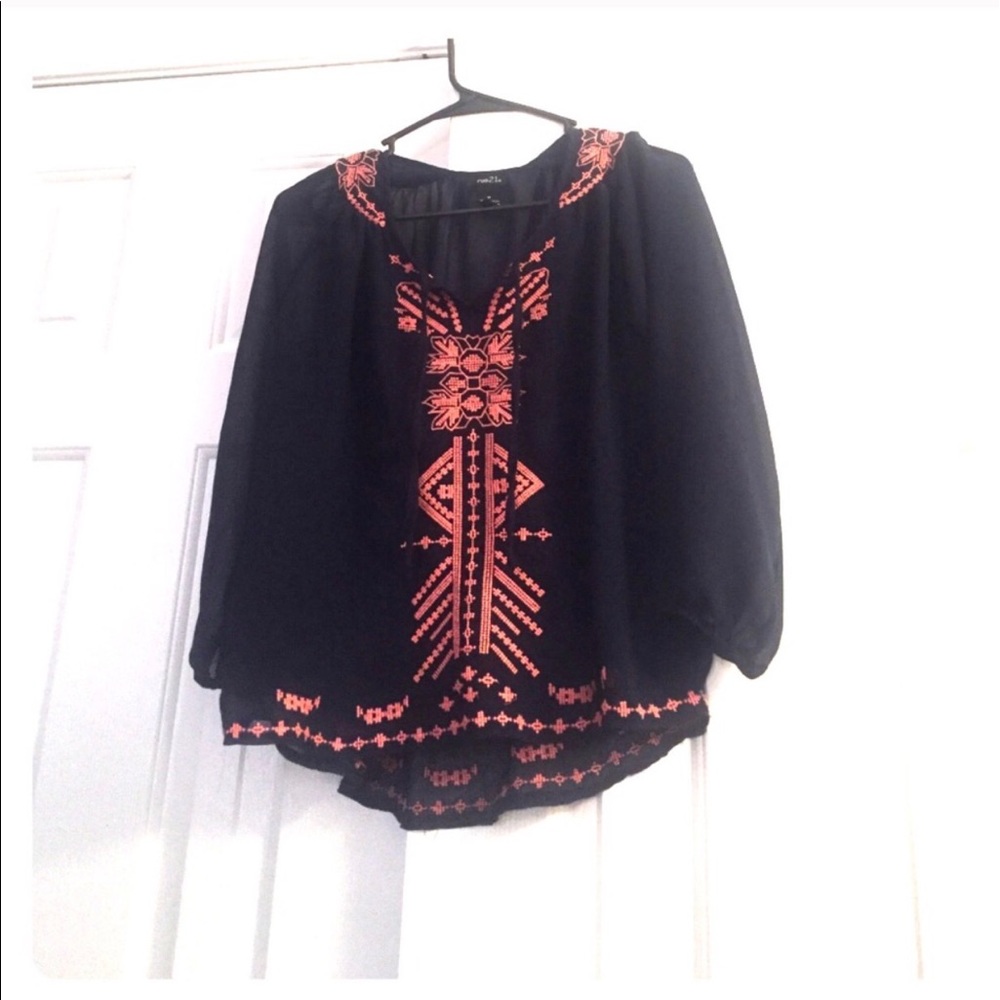 Navy and peach Aztec shirt