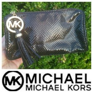 Michael Kors Shiny Black MK Medallion &Tassle Bag