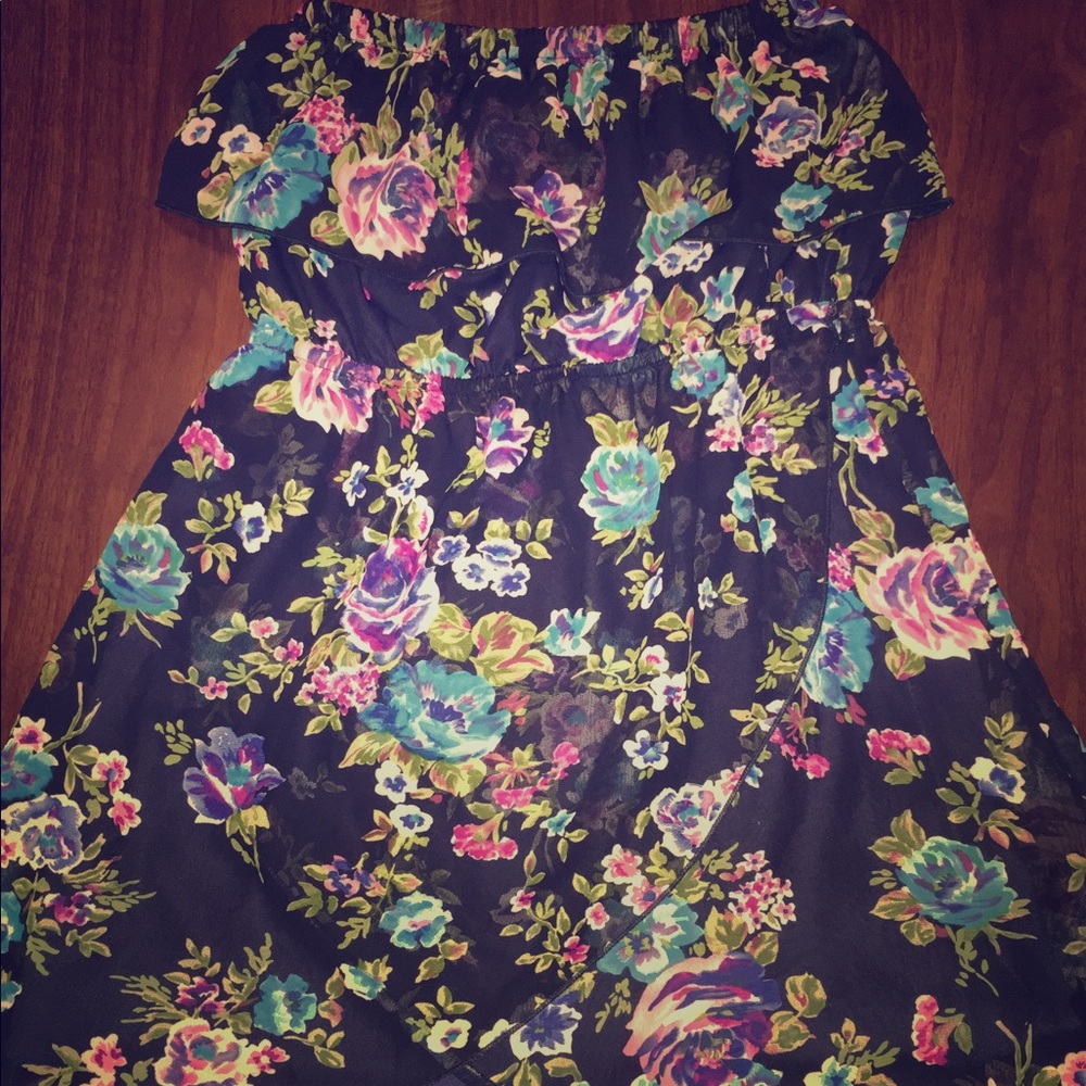 Strapless above the knee navy blue summer dress