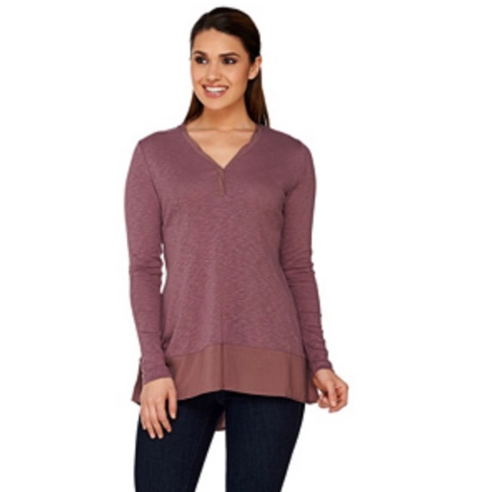 LOGO slub knit top with twist v-neck detail
