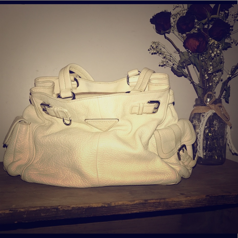 Prada white leather handbag
