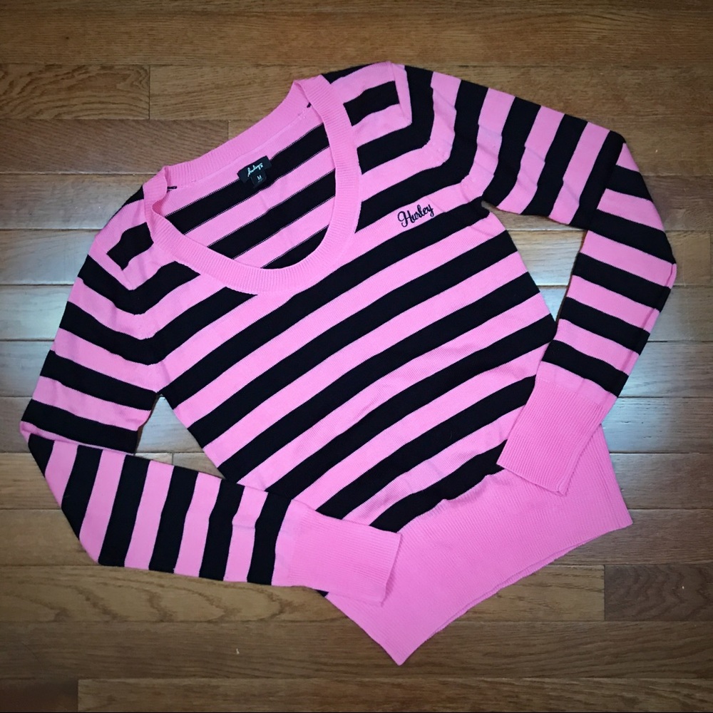 Hurley Pink & Black Striped Sweater - Medium