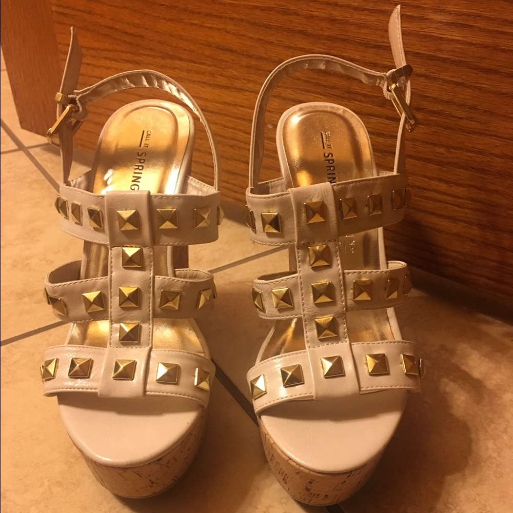 Tan studded wedges