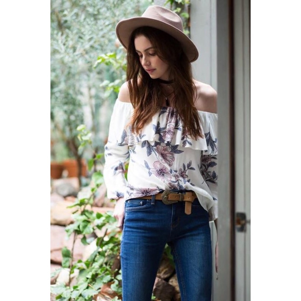 White Floral off-the-shoulder Top