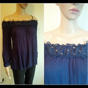 Of shoulder Deep Blue Long Sleave