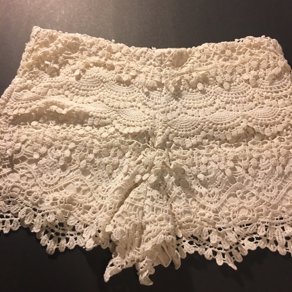 Crocheted ivory lace shorts