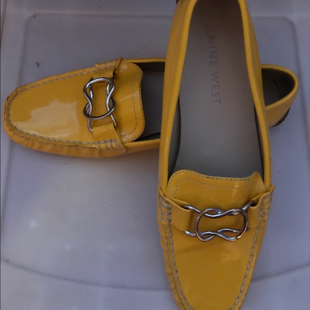 Nine West patent gold loafers