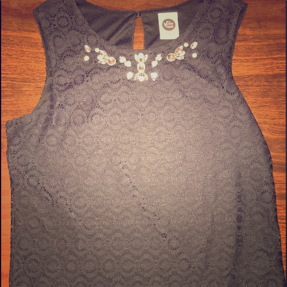 Black fashion tank top with jewels