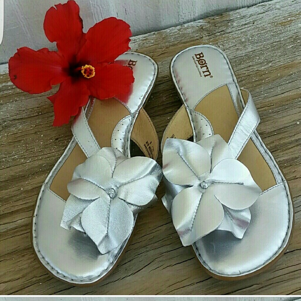 Born Crown silver sandals, size 8.