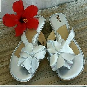 Born Crown silver sandals, size 8.