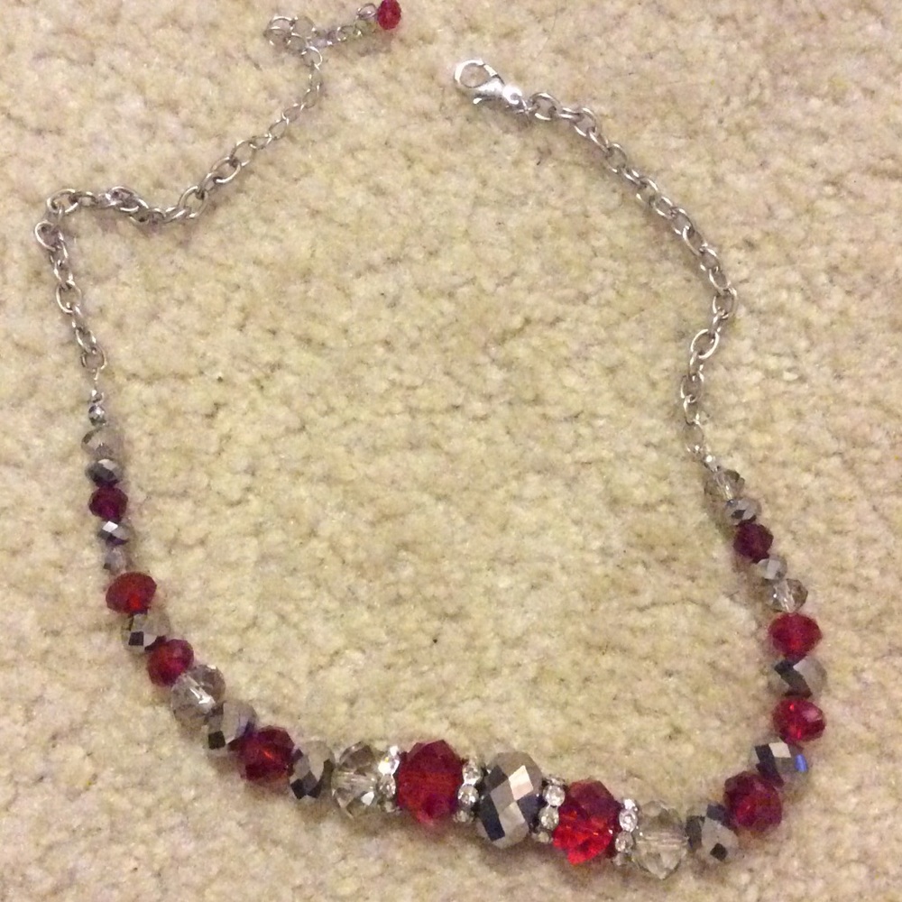 Red and grey statement necklace