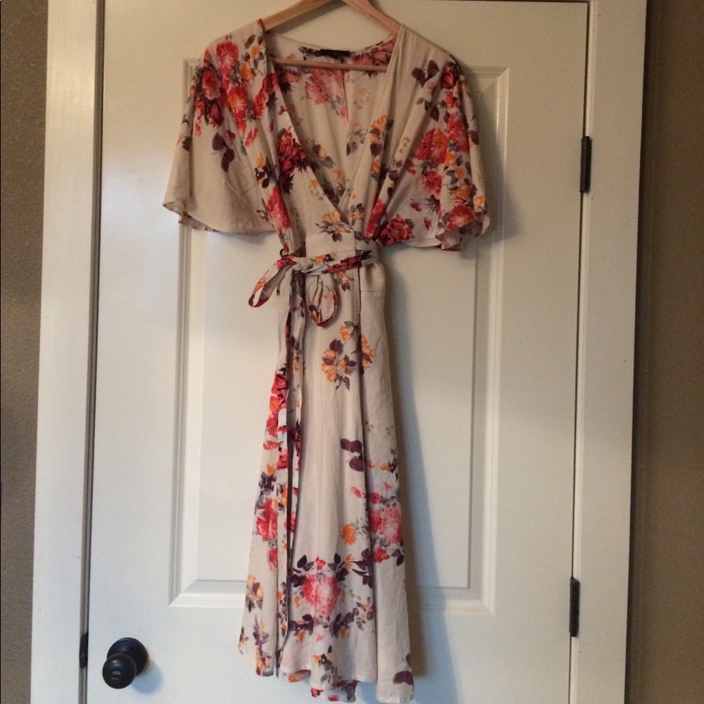 Love Culture Floral Cream Wrap Dress