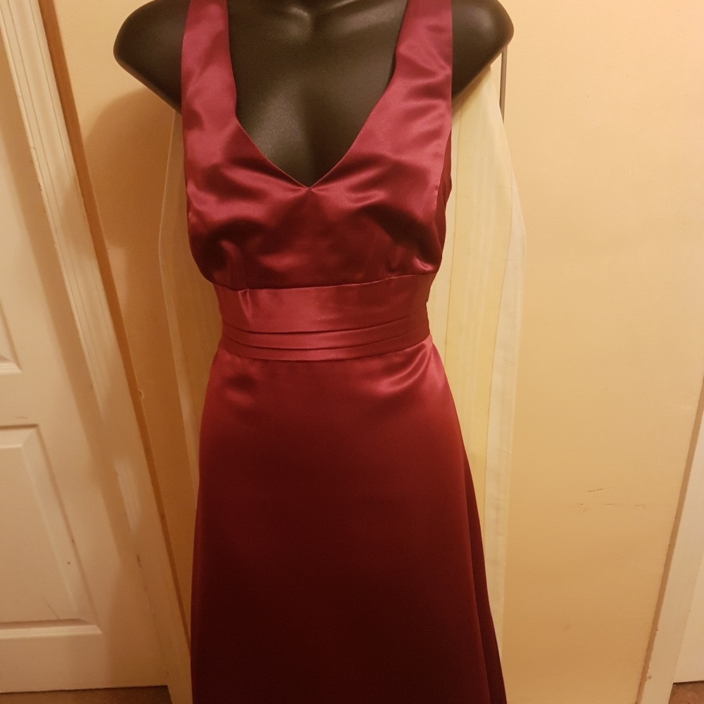 Formal burgundy tea length dress