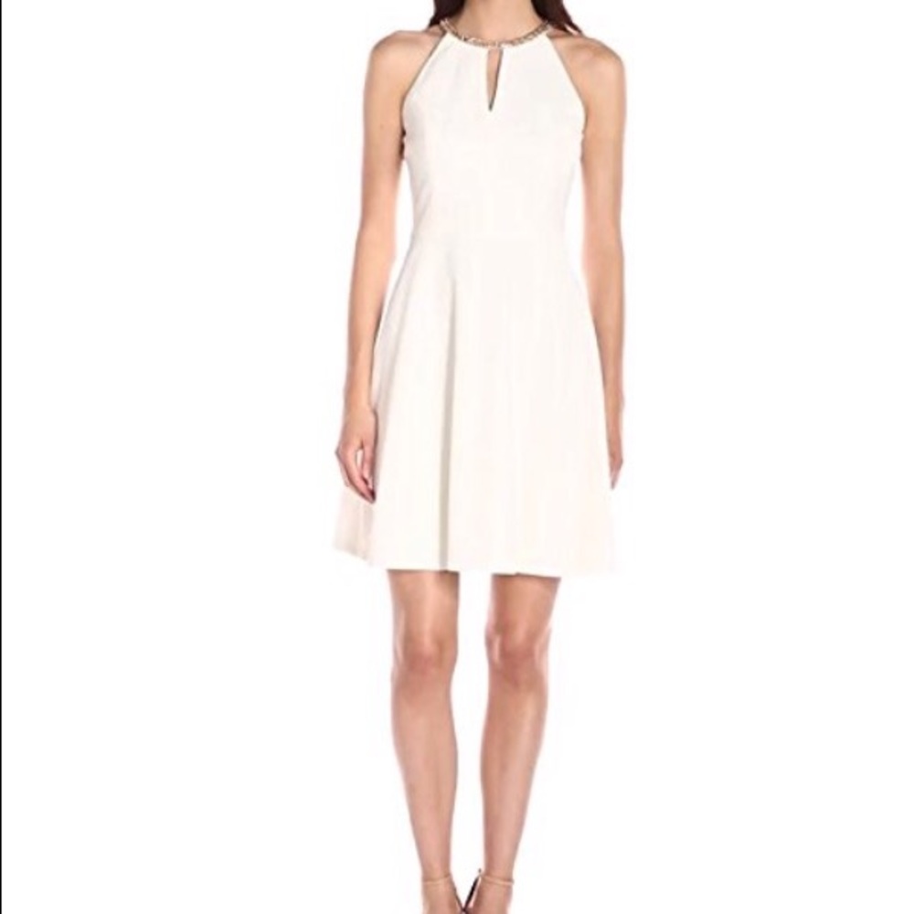 Textured Scuba Crepe Dress with Chain