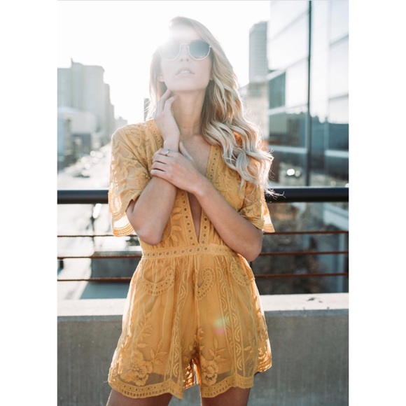 Chloe Yellow Embroidered Lace Romper - Picture 2 of 8