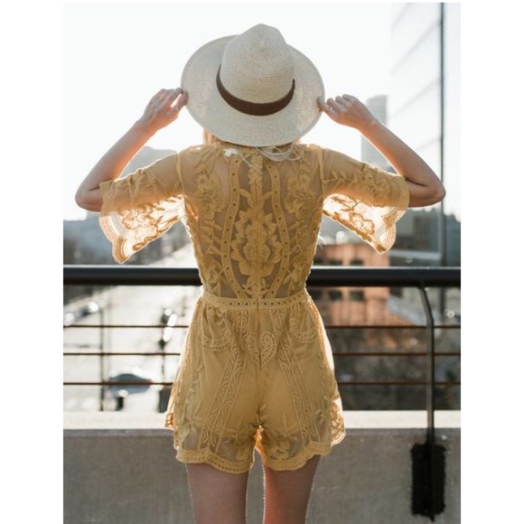 Chloe Yellow Embroidered Lace Romper - Picture 3 of 8
