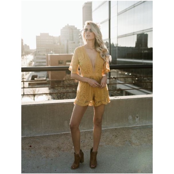 Chloe Yellow Embroidered Lace Romper - Picture 5 of 8